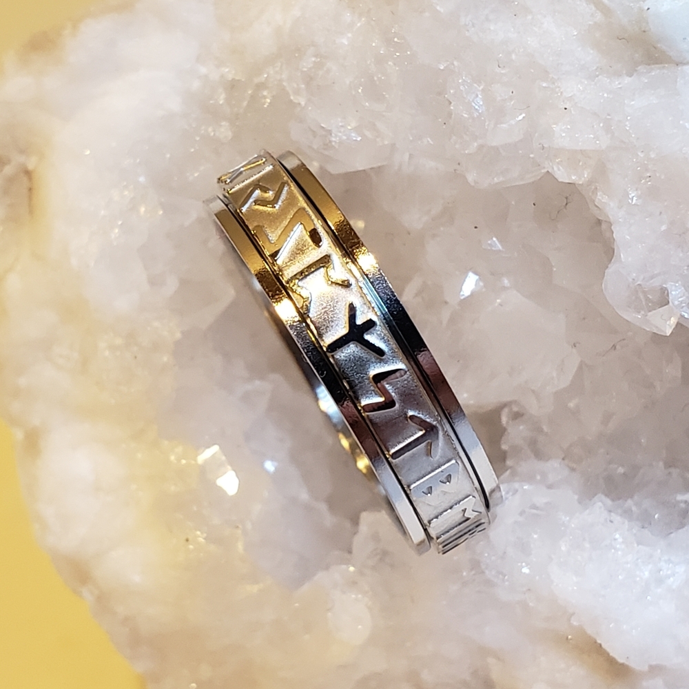 12, New Rune Stainless Steel Spinner Ring, Silver Fidget Band Ring